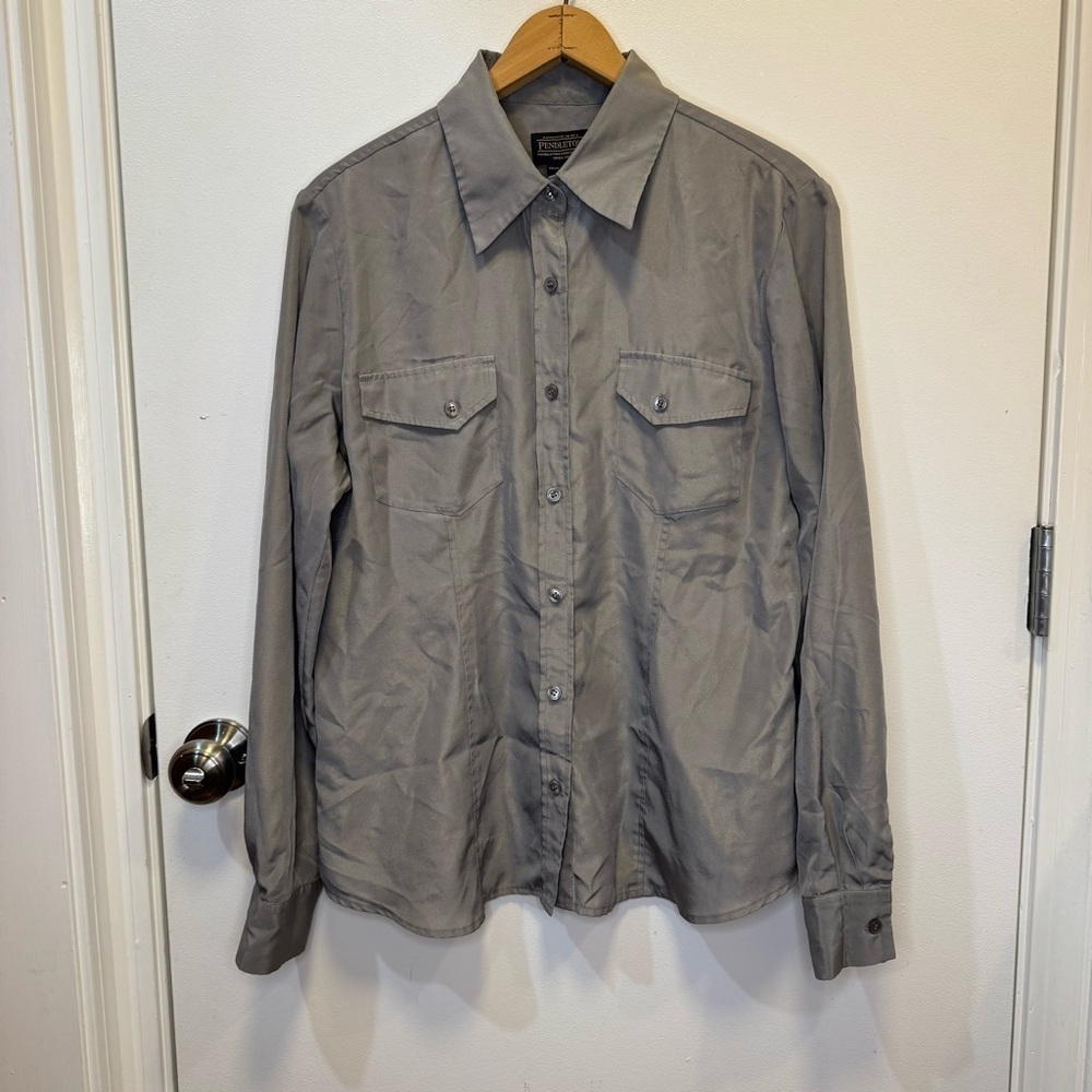 Women’s Top Pendleton Gray Metalic Shirt Button Down size 12
